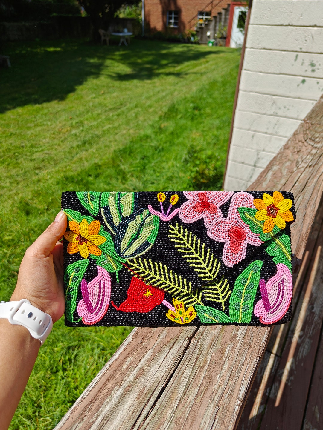 Flower Beaded Purse, Beaded Clutch Purse, Beaded Bag, Party Purse