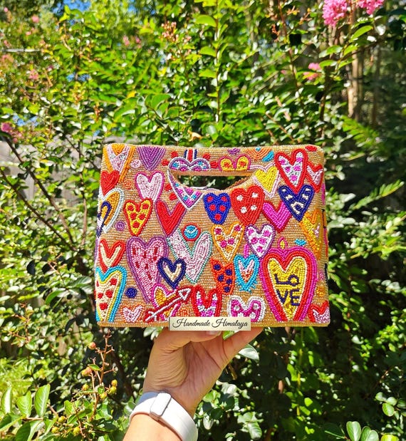 Beaded Crossbody Bag | Rose Gold Floral Handbag, Festival Purse