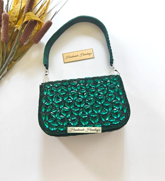 Emerald Green Purse | Crystal Mini Bridal Wedding Evening Clutch Shoulder Bag