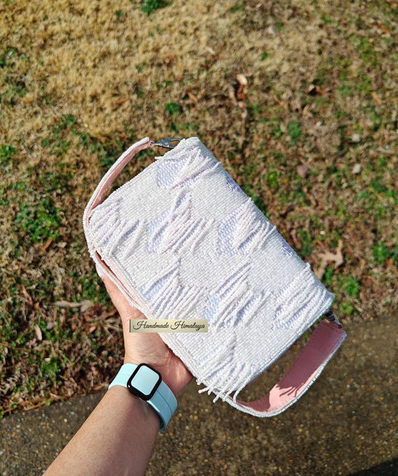 Blush Pink Beaded Clutch, Bridal Wedding Purse, Sequin Evening Bag, Bridesmaid Gift, Romantic Party Clutch, Formal Event Purse