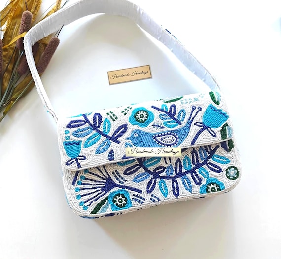 Blue Bird Wedding Bag | Something Blue Floral Bridal Beaded Purse