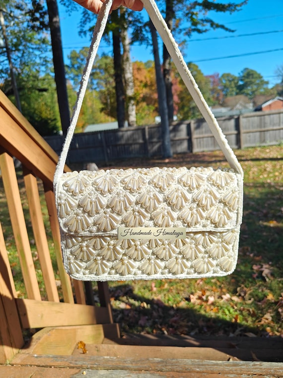 Pearl Bridal Bag | Ivory Scalloped Beaded Purse Wedding Shoulder Bag