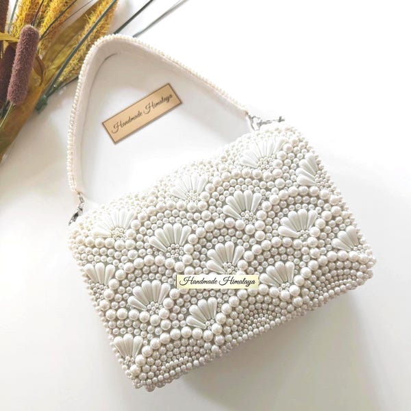 Pearl Bridal Purse | Scalloped Beaded Ivory Wedding Bag