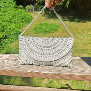 Beaded Silver Clutch | Rhinestone Embellished Crossbody Evening Bag