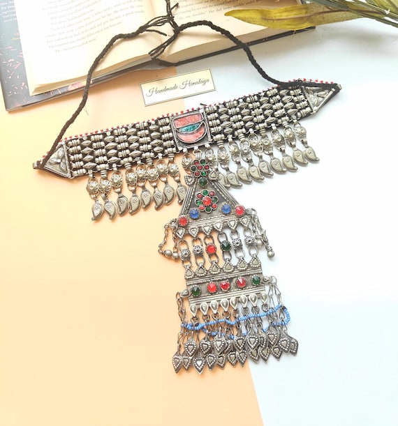 Vintage Kuchi Choker, Afghan Pendant Necklace, Boho Ethnic Jewelry, Tribal BellyDancer Accessories, Antique Gypsy Design