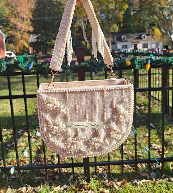 Pearl Bridal Handbag, Ivory Wedding Purse, Beaded Bridal Clutch, White Bride Evening Bag, Pearl Bag, Wedding Purse Accessories