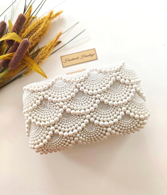 Pearl Beaded Wedding Clutch | Ivory Scalloped Bridal Purse