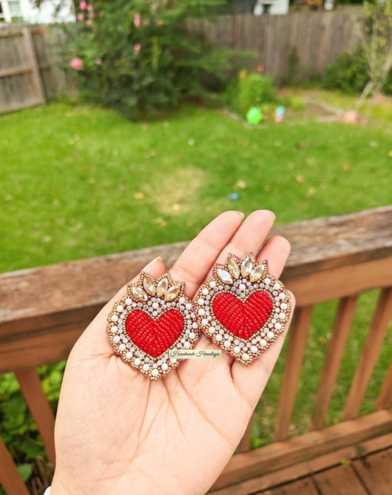 Valentine's Day Red Heart Beaded Earrings: Unique Gifts for Her