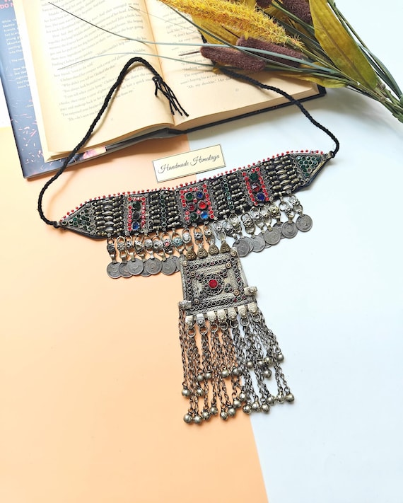 Vintage Afghan Necklace, Antique Boho Gypsy Jewelry for Belly Dancers