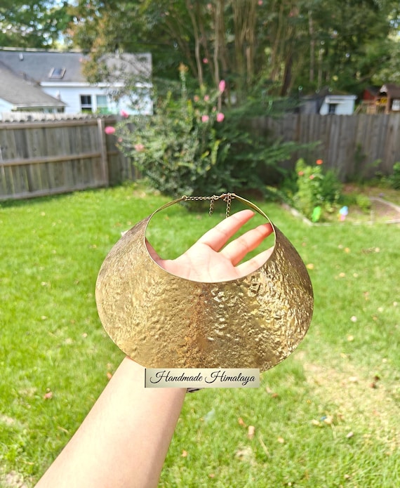 Hammered Brass Choker Hasli  | Sleek Gold Collar Jewelry | African Wide Crescent  Neckpiece