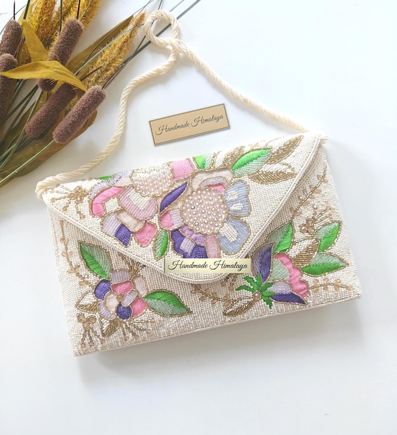Colorful Floral Beaded Clutch Bridal Wedding Crossbody Purse