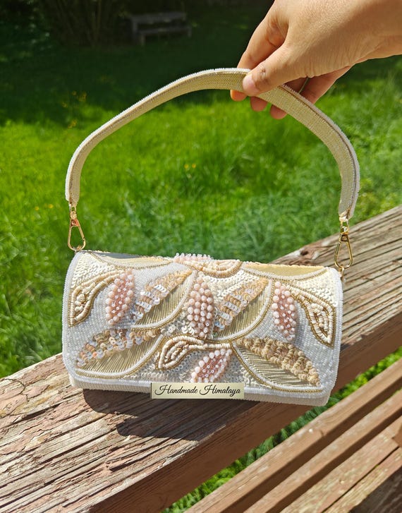 Pastel Floral Beaded Clutch | Bridal Wedding Shoulder Bag