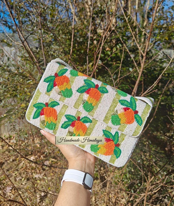 Mangoes Beaded Bag Tropical Fruit Shoulder Bag Purse Resort Handbag Summer Vacation