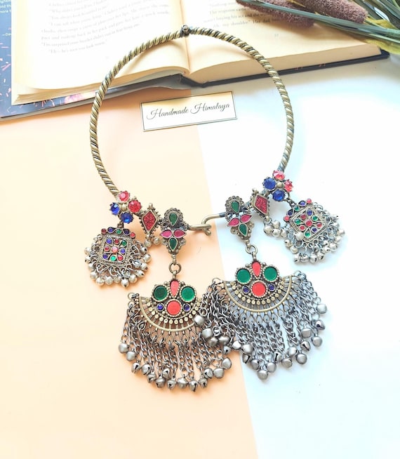 Vintage Afghan Torc Necklace, Kuchi Tribal Torque Collar, Silver Ethnic Statement Jewelry, Boho Nomadic Festival Necklace