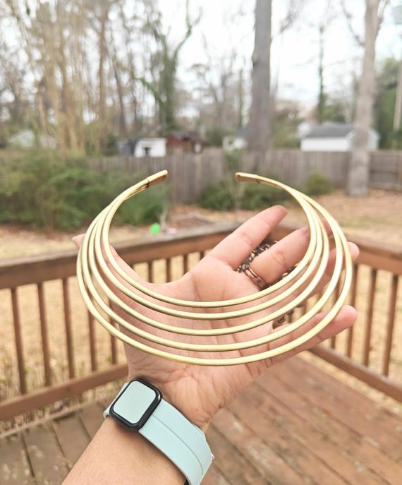 Gold Brass Hasli Choker | Open Torque Collar Necklace | Stacked Multi Strand Neck Ring