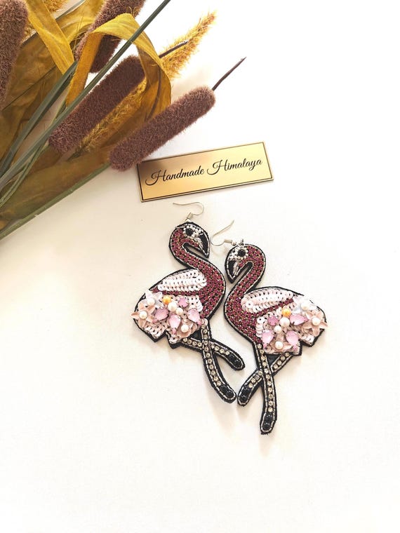 Pink Flamingo Beaded Earrings | Tropical Statement Bird Earrings