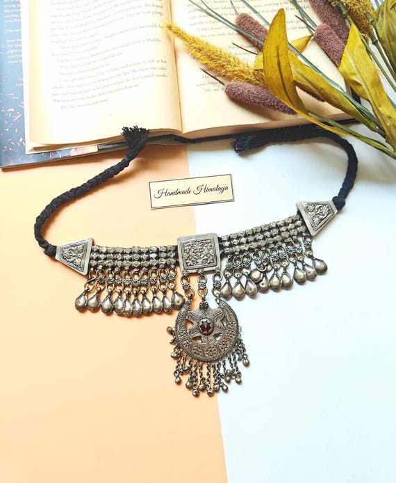 Vintage Afghan Choker, Tribal Necklace, Boho Antique Kuchi Jewelry, BellyDancer Choker, Festival Necklace, Gift for Her, Pendant Choker