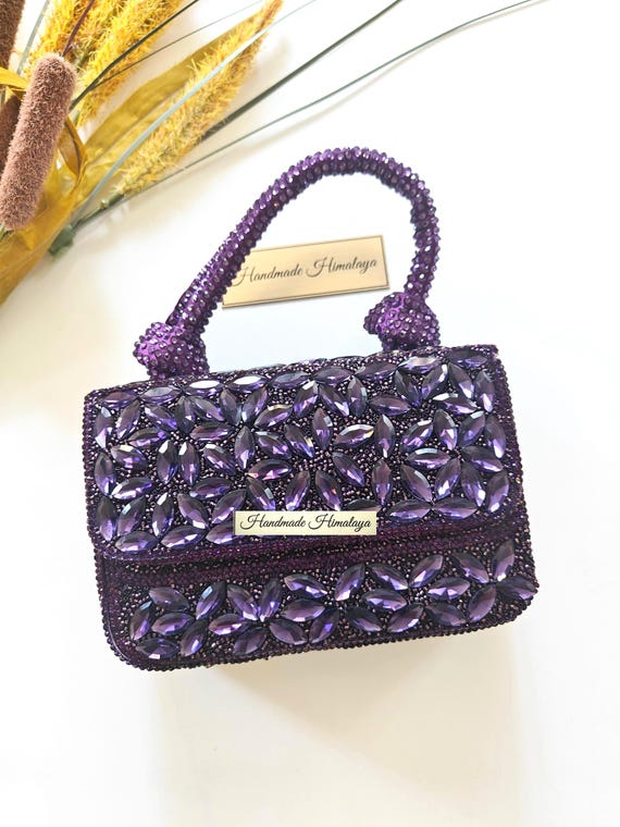 Purple Crystal Clutch, Rhinestone Evening Bag, Mini Wedding Purse