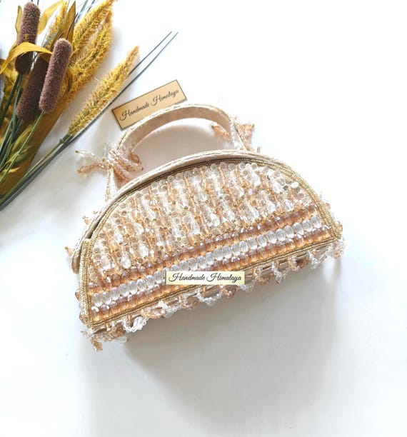 Champagne Bridal Purse | Crystal Embellished Wedding Bag for Bride