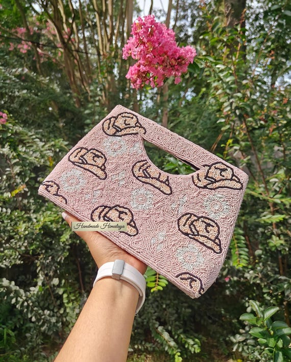 Pink Beaded Clutch, Cowgirl Hat Purse, Rodeo Beaded Bag, Crossbody Bag, Summer Handbags, Western Wedding Bag, Festival Bag, Country Bag