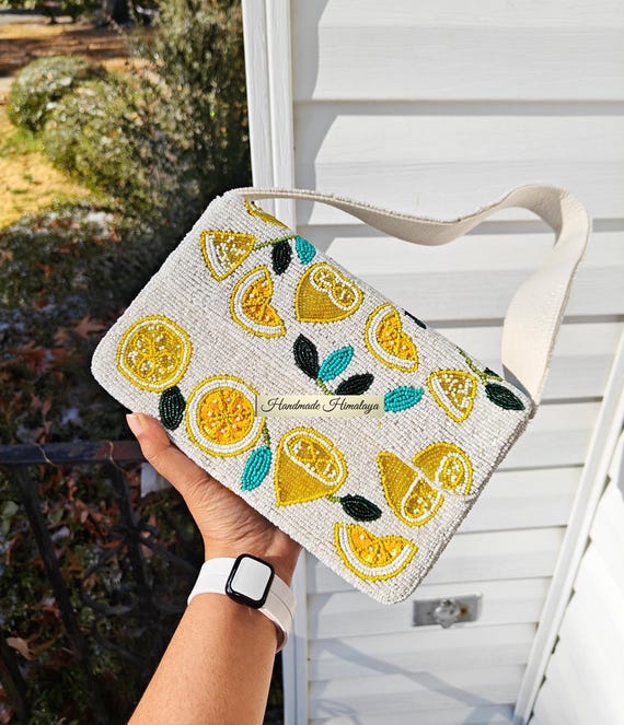 Lemon Beaded Bag Citrus Fruit Purse Shoulder Summer Vacation Resort Style Handbag