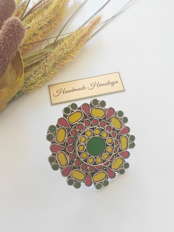 Afghan Mirror Ring, Tribal Ethnic Jewelry, Indian Glass Big Brass Ring, BellyDancer Gifts, Gypsy Hippie Boho Summer Accessories