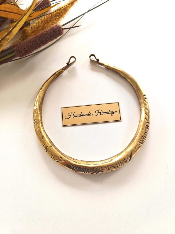 Gold Brass Hasli Choker | Tribal Ethnic Torc Necklace
