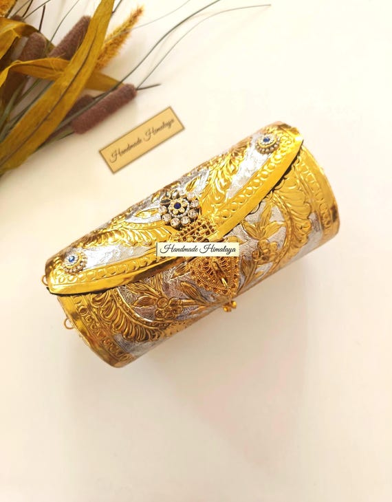 Gold Silver Metal Clutch | Indian Bridal Wedding Purse