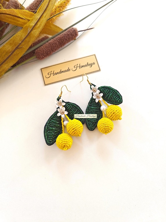 Lemon Beaded Earrings | Sicilian Fruit Statement Drop Earrings