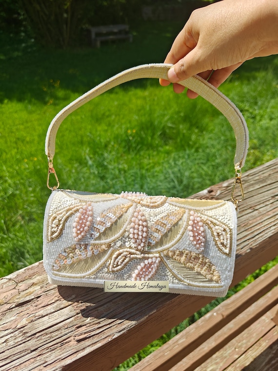 3D Floral Beaded Bridal Clutch | Wedding Shoulder Bag