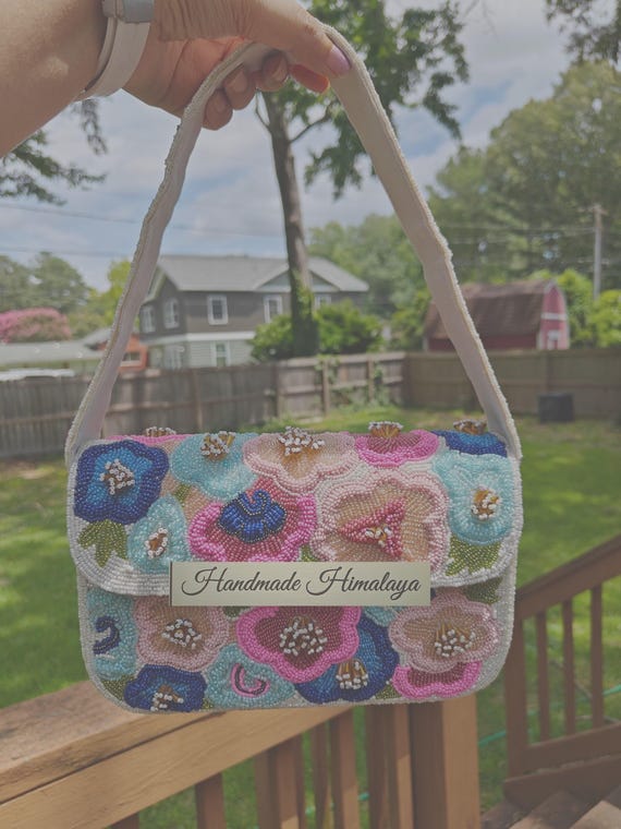 ビーズショルダーバッグ、花柄ビーズバッグ、カラフルな花柄財布 ビーズショルダーバッグ、花柄ビーズバッグ、カラフルな花柄財布
