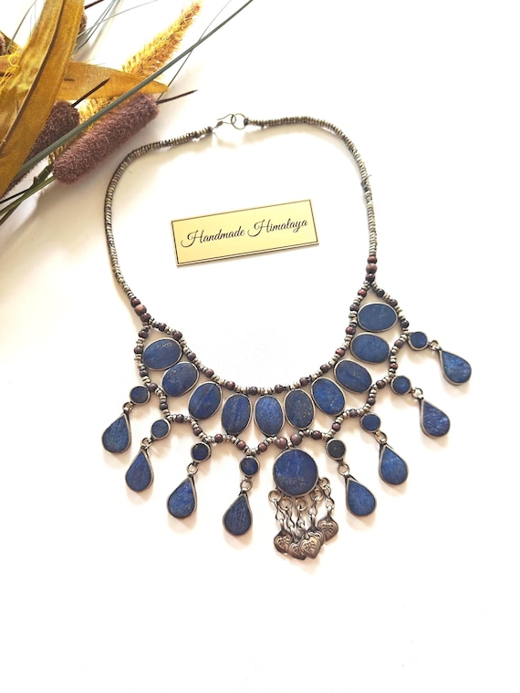 Vintage Afghan Lapis Lazuli Necklace | Bridal Tribal Statement Jewelry