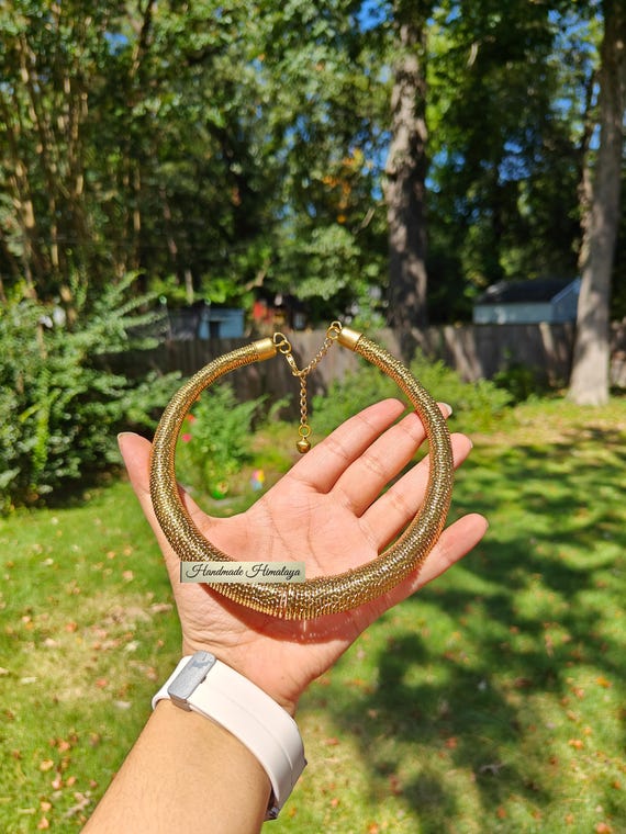 Handmade Golden Brass Choker: Tribal Boho Statement Necklace