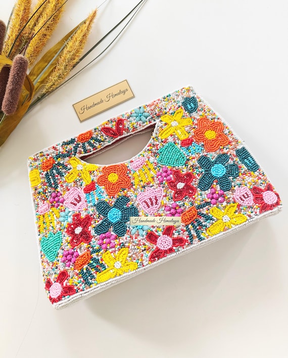 Floral Beaded Wedding Bag | Colorful Bridal Evening Purse