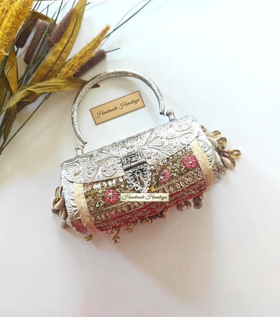 Vintage Silver Brass Purse | Indian Banjara Embroidered Tribal Banjara Clutch | Wedding Statement Batua Bag