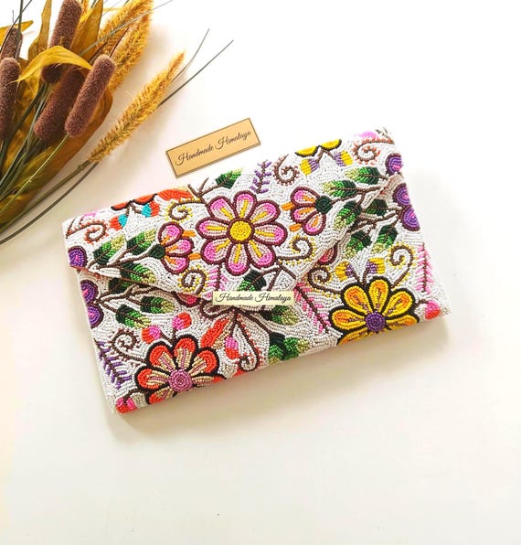 Colorful Floral Beaded Clutch | Boho Wedding Evening Purse