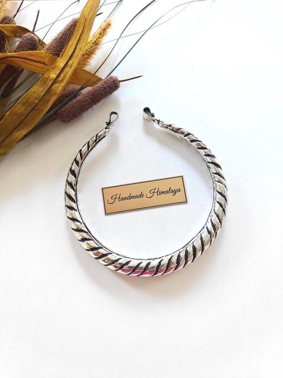 Silver Brass Hasli Choker | Twisted Torc Statement Necklace