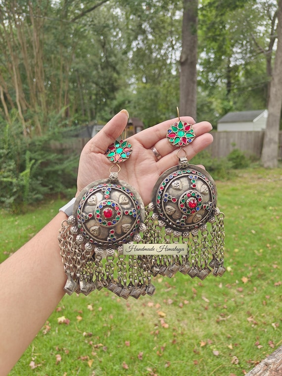Vintage Kuchi Afghan Earrings: Tribal Boho Ghungroo Bells