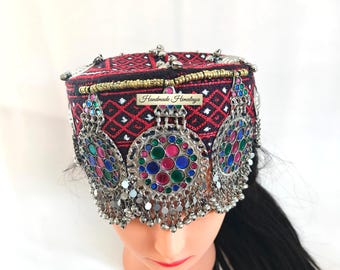 Vintage Afghan Kuchi Headdress | Embroidered Tribal Headpiece