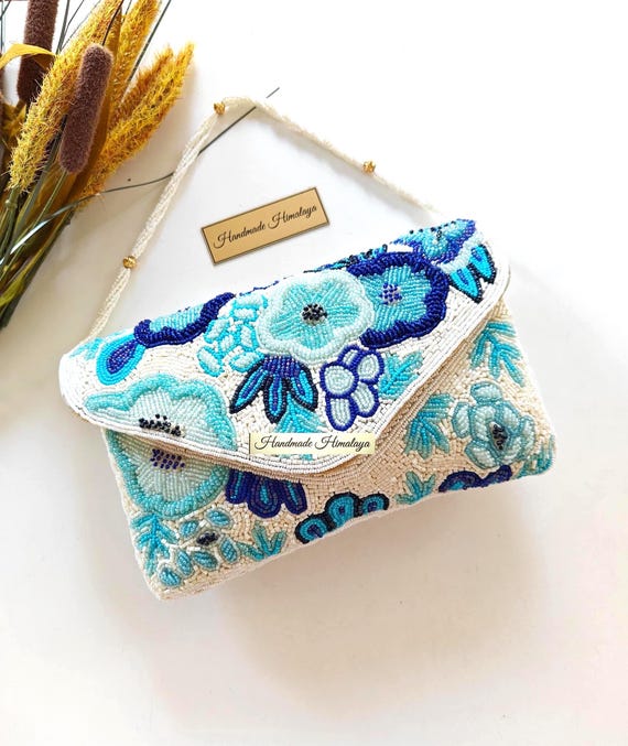 Blue Wedding Clutch | Floral Something Blue Bridal Beaded Purse