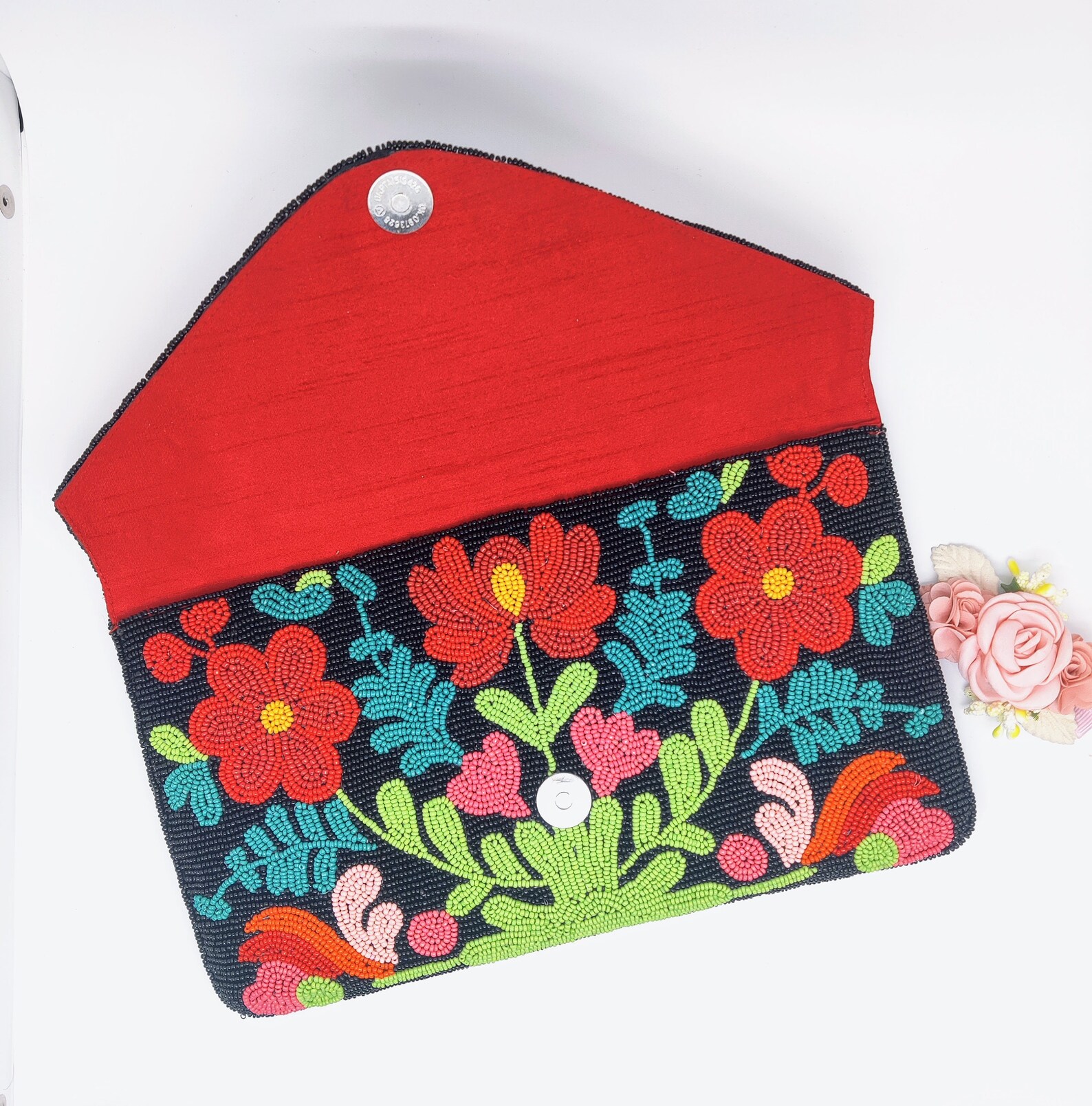 Double Side Beaded Flower Beaded Purse Beaded Clutch Purse Etsy