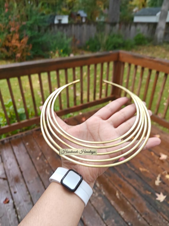 Gold Brass Choker Tribal Necklace Hasli Open End Layered Collar Torque Necklace