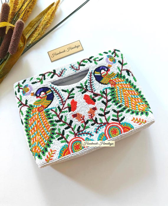 Peacock Beaded Purse | Tropical Floral Handbag | Summer Wedding Vacation Crossbody