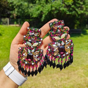 Black Earrings | Glam Crystal Chandelier | Wedding Party Jewelry