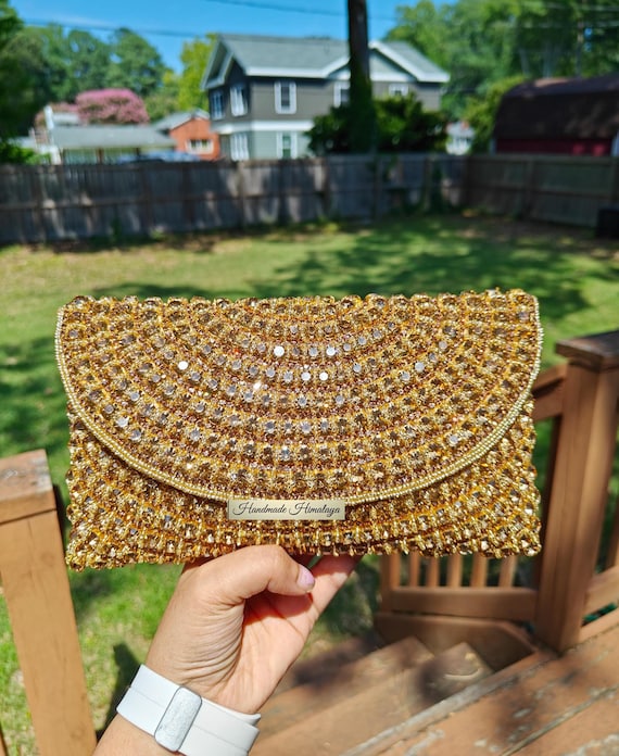 Gold Clutch | Evening Gold Bag | Luxury Beaded Evening Clutch | Bridal Wedding Purse | Statement Party Clutch | Gift for Her