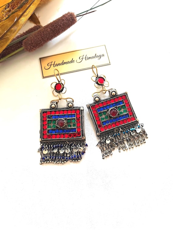 Afghan Kuchi Tribal Earrings, Vintage Statement Dangle Earrings