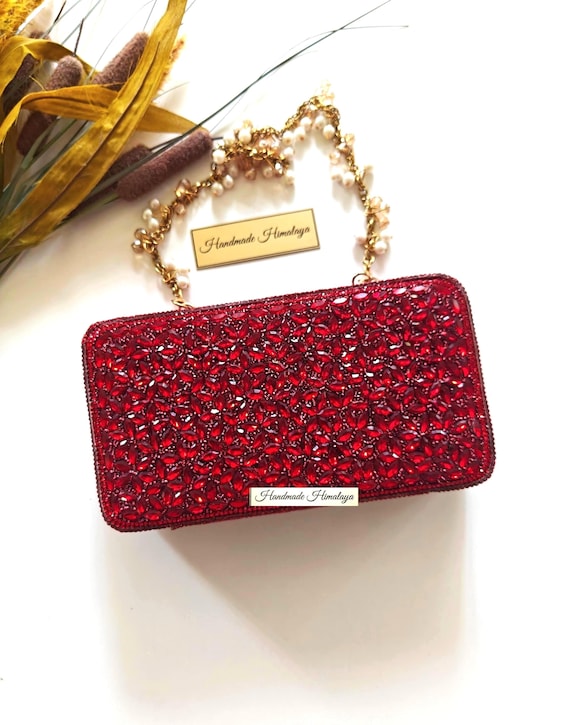 Ruby Red Crystal Clutch | Bridal Wedding Evening Purse