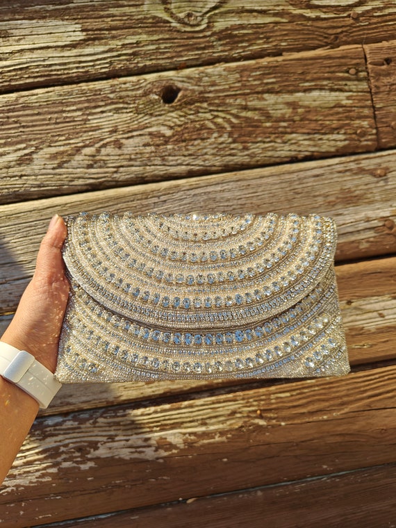 Silver Clutch, Luxury Beaded Purse, Weddings, Parties Purse, Bridal Gift, Evening Clutch, Rhinestone Purse, Crossbody Bag, Sparkle Clutch