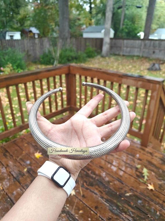 Silver Brass Choker Collar Open Torc Necklace Statement Neck Ring Hasli Necklace