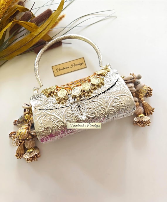 Vintage Silver Metal Bag:  Indian Banjara Wedding Brass Purse